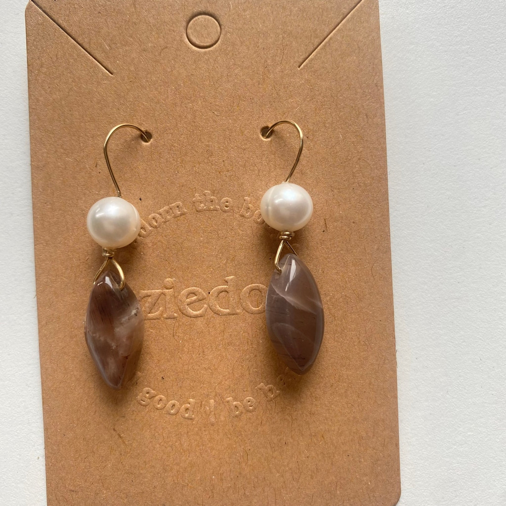 Pearl And Chocolate Moonstone Gold Filled Earrings